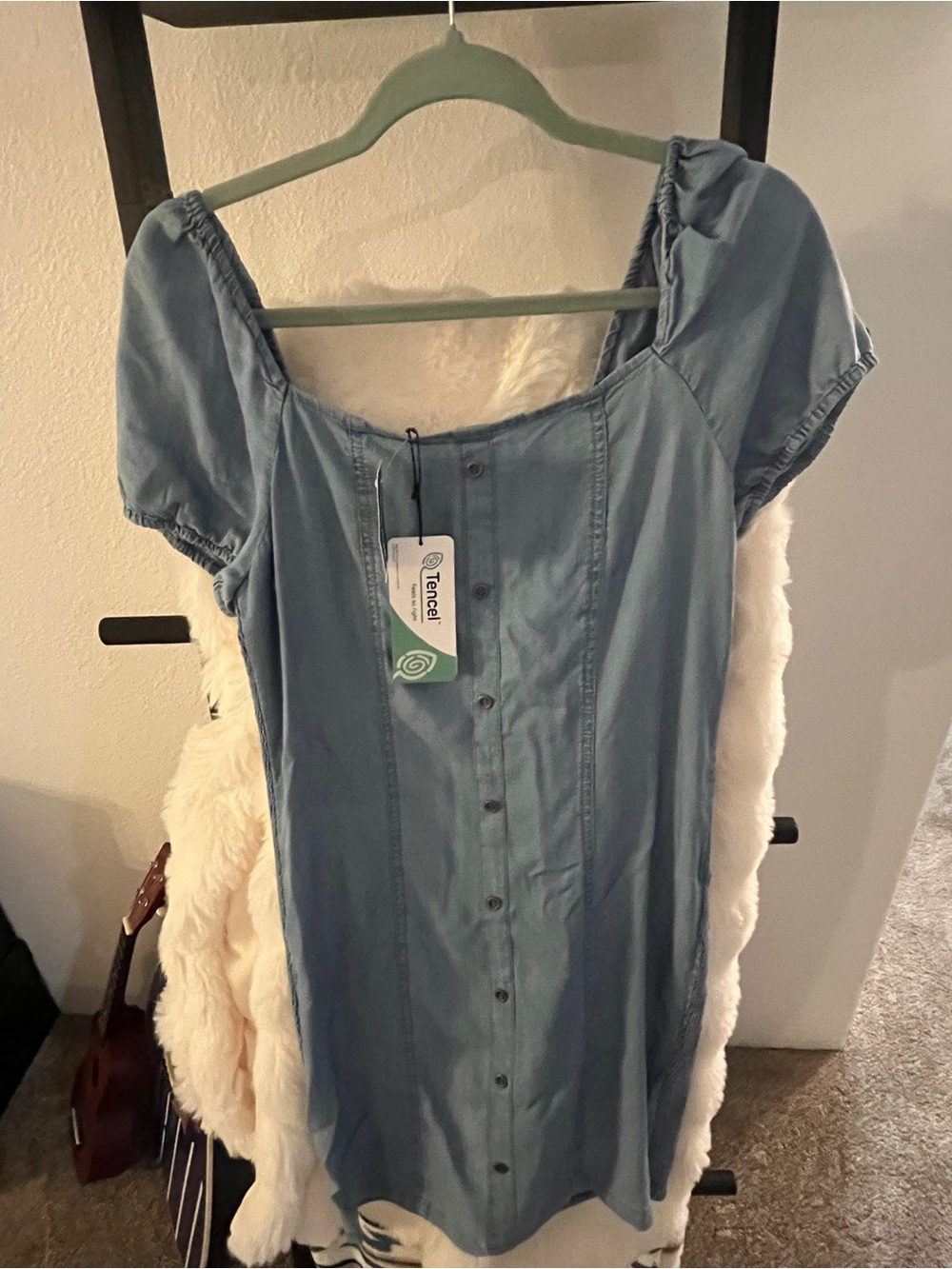 Marshalls Dusty Blue Button-Front Square Neck Dress